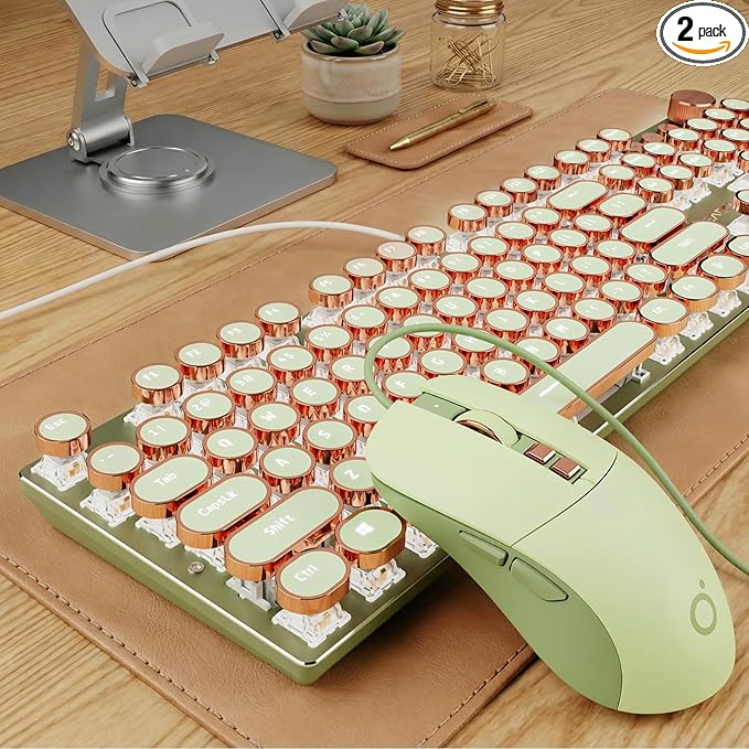 SEUNKWANG Wired Typewriter Keyboard and Mouse Combo, Retro Mechanical Keyboard by SEUNKWANG