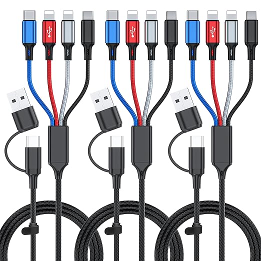 6 in 1 Multi Charging Cable 3Pack-6FT Multi USB Cable 3A Multi Charger Cable by Ankndo