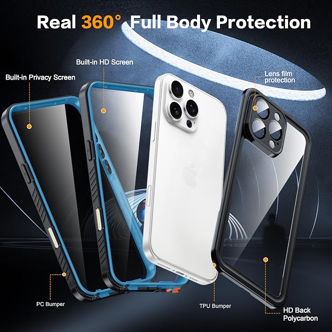 for iPhone 16 Pro Max Case Waterproof, Built-in Privacy Screen & HD Screen - Image 5
