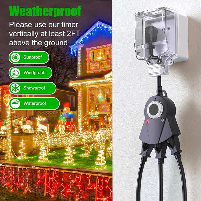 Outdoor Light Timer Waterproof, 24 Hours Plug in Timer - Image 3