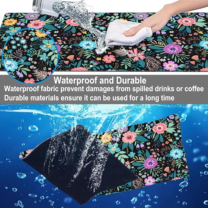 Mouse Pad, Large Colorful Flowers and Plants Desk Mat, Extended Non-Slip Gaming - Image 4