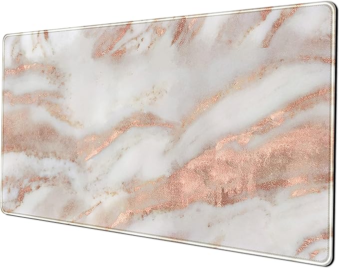 Rose Gold Marble Desk Mat Cute Desk Decor Mouse Pad, Abstraction Metallic by LuckyCow