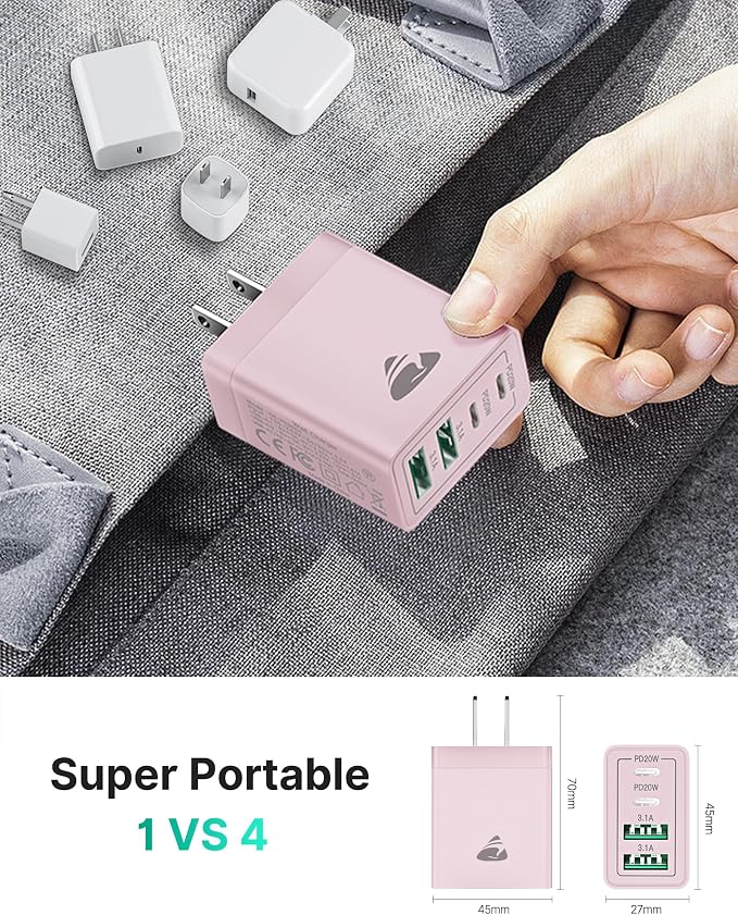 40W USB C Charger Cube, 4-Port QC Wall Plug +PD 3.0 Power Adapter Multiport - Image 6