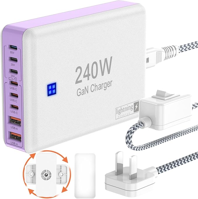 Type C Charger 240W, USB C Charger Block Fast Charging 8 Ports, PD 65W GaN III by lightningofertas