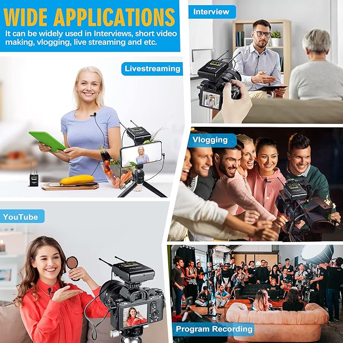 FULAIM WM500 UHF Wireless Lavalier Microphone System, 16-Channel Lavalier Lapel - Image 4