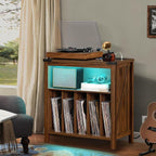 Large Record Player Stand with Charging Station & LED Lights, Vinyl Records - Image 7