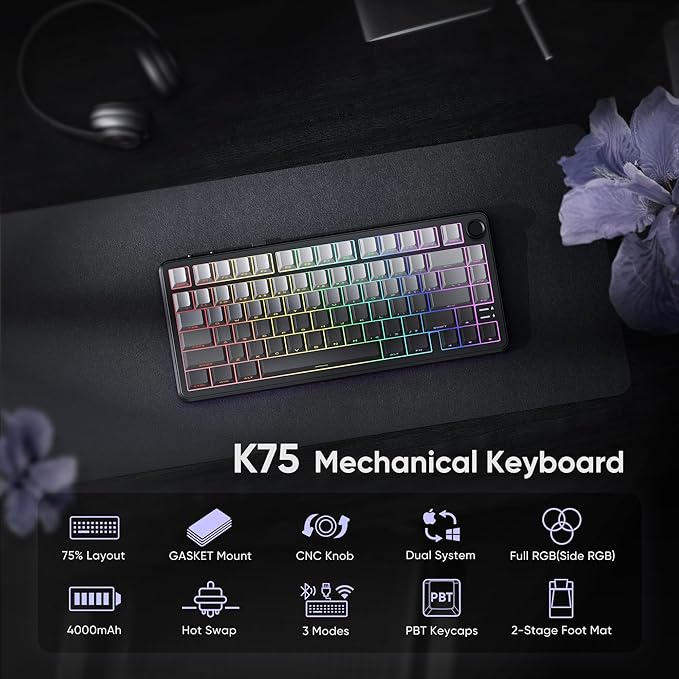 RedThunder K75 Wireless Mechanical Gaming Keyboard, 75% Hot Swappable Creamy - Image 2