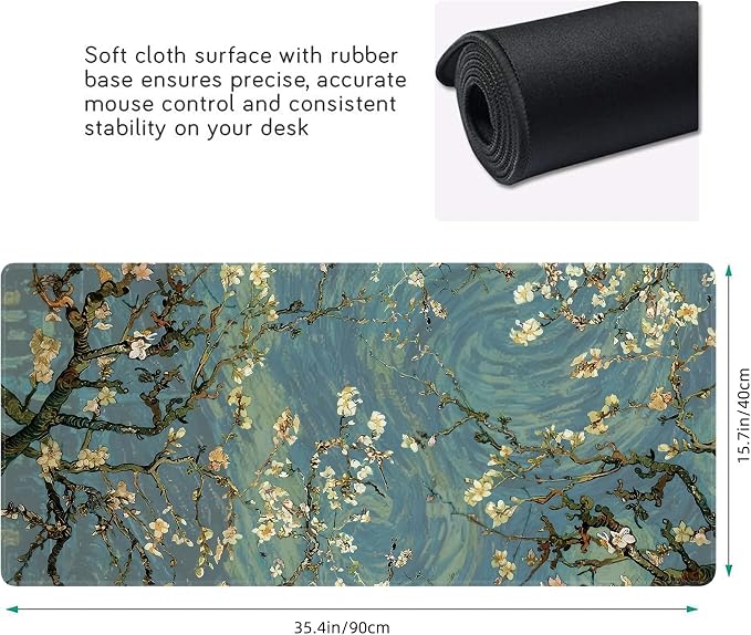 Almond Blossoms Large Mouse Pad, Gaming Keyboard Desk Pad, Extended Mouse Mat - Image 3