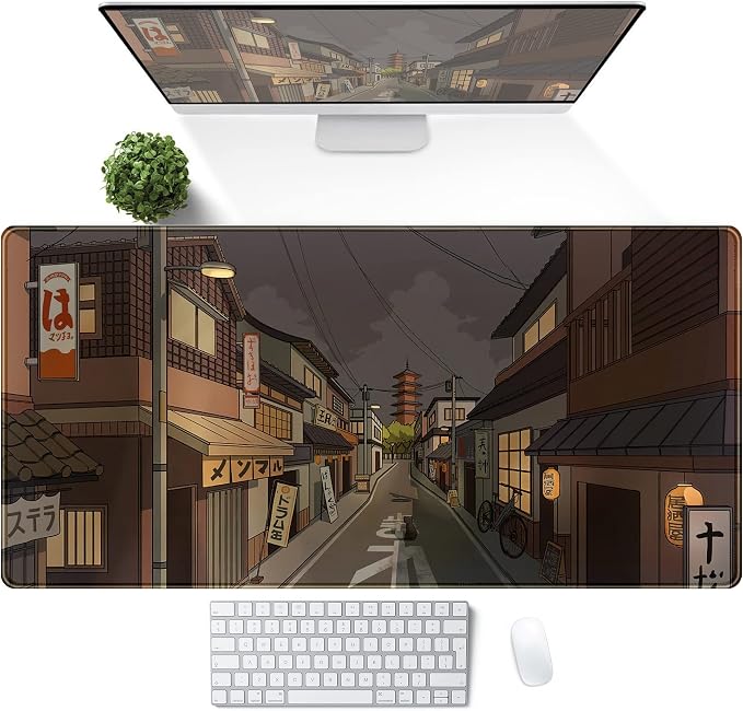 Tokyo Street at Night Kawaii Japanese XL Mouse Pad, Cute Gaming Desk Pads - Image 2