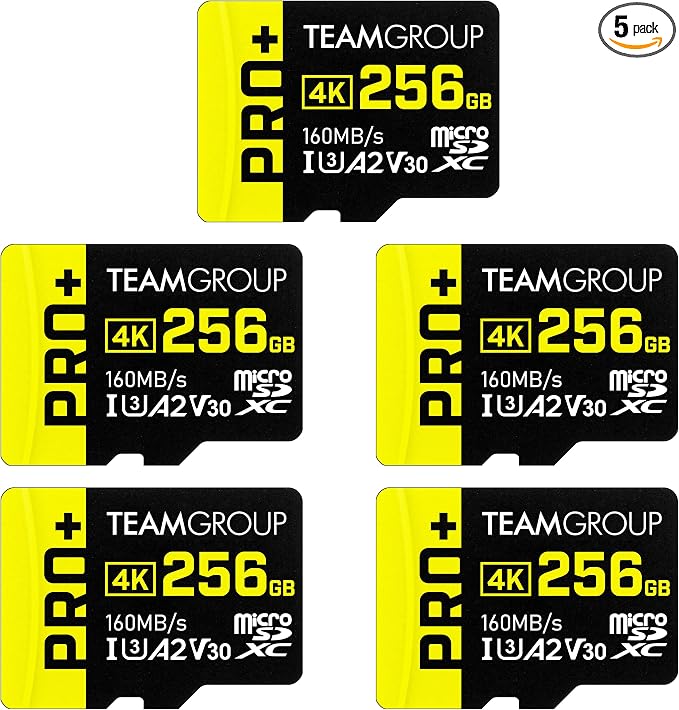TEAMGROUP A2 Pro Plus Card 256GB x 5 Pack Micro SDXC UHS-I U3 A2 V30, R/W up to by TEAMGROUP