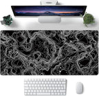 Black with White Topographic Line Large Mouse Pad, Gaming Keyboard Desk Pad - Image 2