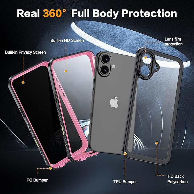 for iPhone 16 Plus Case Waterproof, Built-in Privacy Screen & HD Screen Double - Image 2