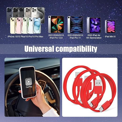 3-Pack Red USB A to USB C Cable，USB to USB C Car Carplay Cable - Image 6
