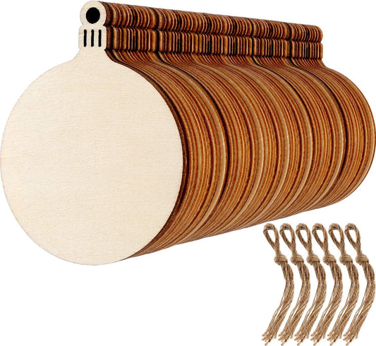 Blulu 60 Pieces Christmas Wooden Ornaments Round Wood Slices Snowflake Angel Shape with Cords for DIY Crafts New Year Christmas Tree Pendant Ornaments