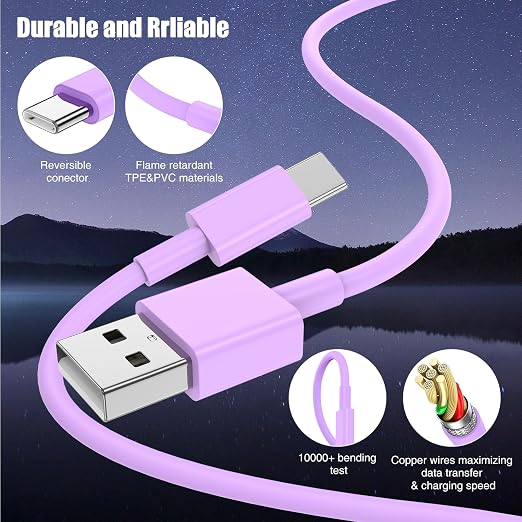 3-Pack Purple USB A to USB C Cable，USB to USB C Car Carplay Cable - Image 7