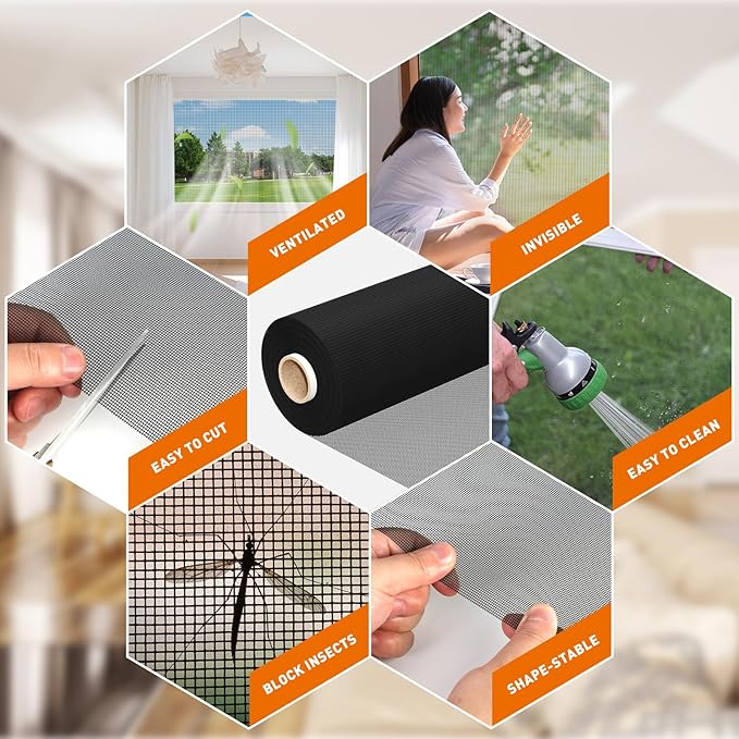 MAGZO Window Screen Replacement Mesh Roll, 37.4in × 16.4ft Invisible Upgraded - Image 4