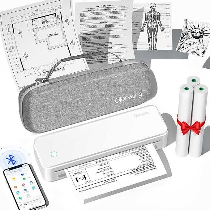 Inkless Portable Printer for Travel, Wireless Thermal Printer Supports 8.5 x 11 by Gloryang