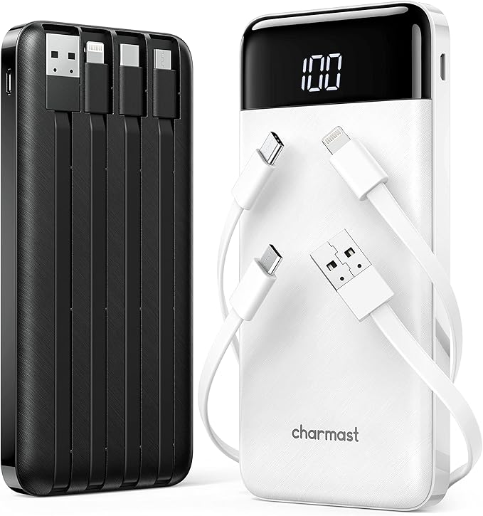 2 Packs Portable Chargers with Built in Cables by Charmast