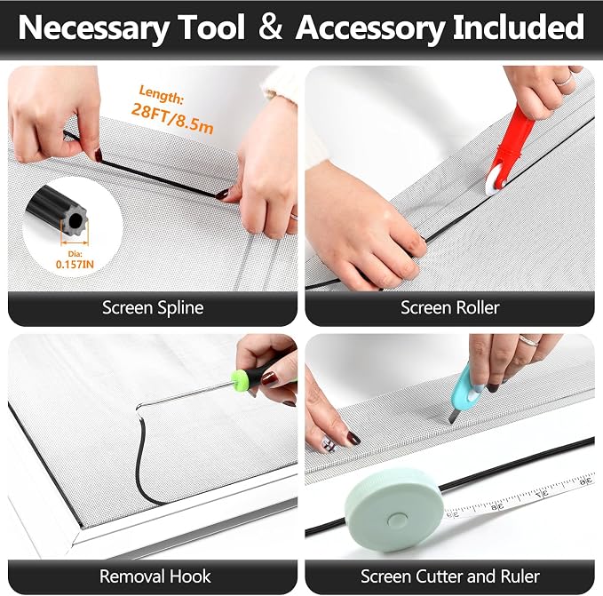 Window Screens Replacement Repair Kit, Durable Fiberglass Mesh Roll - Image 4