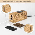 StorageWorks Cable Management Box, 2 Slots Wicker Cable Organizer to Hide Cords - Image 3
