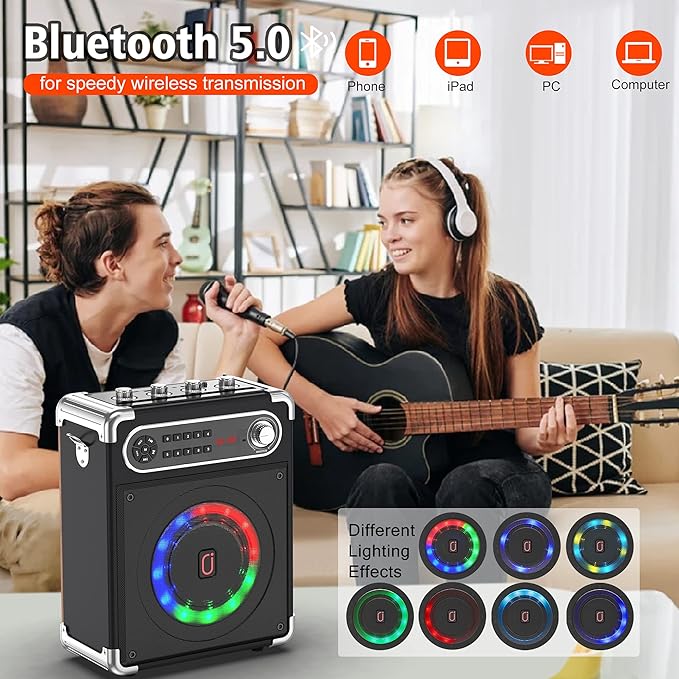 Bluetooth Speaker with Two Wireless Microphones, Outdoor Speaker with - Image 6