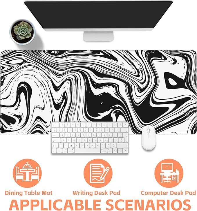 Mouse Pad Large Black and White Fluid Non-Slip Gaming Desk Mat - Image 4