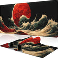 Red Moon Above The Sea Desk Mat, Large Chinese Style Landscape Gaming Keyboard by NIYLYNSYN