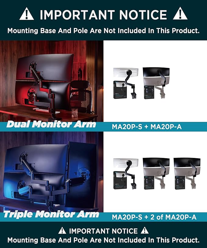 Heavy Duty Extension Arm Dual 49" Vertical Stacked Monitor Mount Height - Image 2