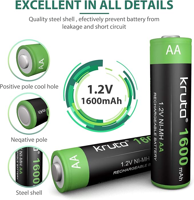 Solar Lights Batteries AA 1600mah High Capacity 1.2V Ni-MH Rechargeable AA - Image 2