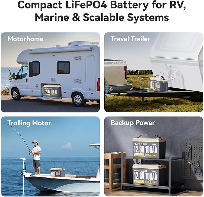 Power Queen Upgraded 12.8V 100Ah Auto-Heating Lithium Battery, Built-in 100A BMS - Image 5