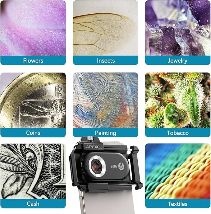 APEXEL 3-in-1 Phone Microscope Lens, 100X/150X/200X Nano Zoom Phone Micro Lens - Image 2