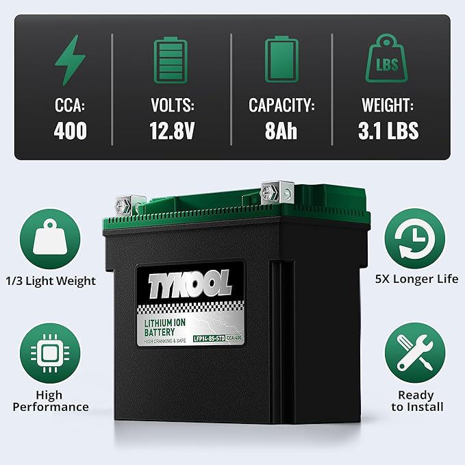TYKOOL YTX14-BS-STD 400 CCA, Lithium LiFePO4 12v Motorcycle Battery, ATV Battery - Image 6