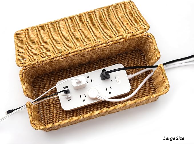 Large Cable Management Box, Handwoven Imitation Rattan Cord Organizer Cord - Image 7