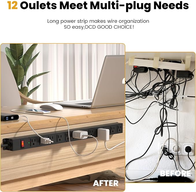 12 Outlet Long Power Strip Surge Protector - Image 3