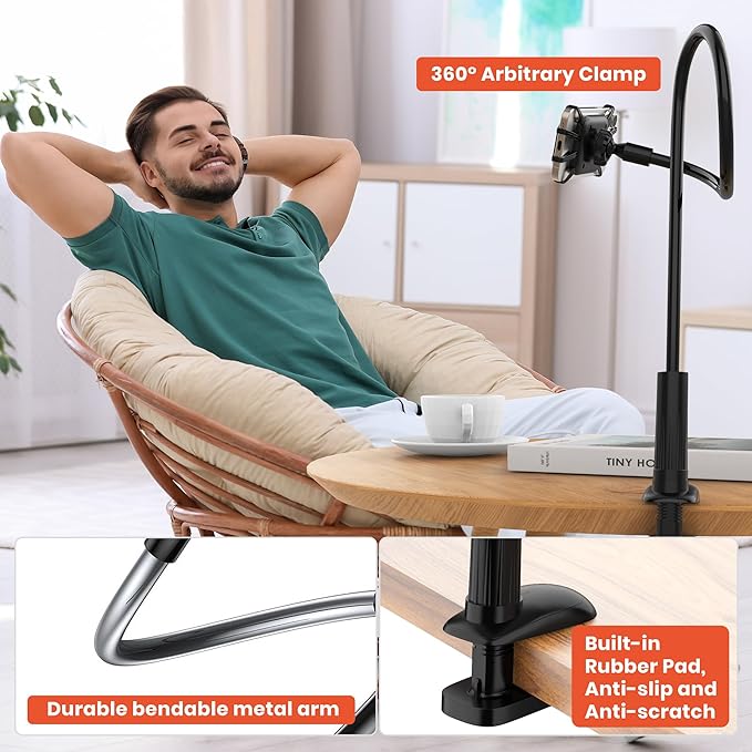 Gooseneck Kindle Holder for Reading in Bed, 360° Adjustable Cell Phone Stand - Image 5