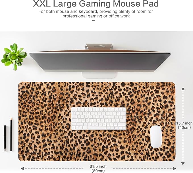 Lokigo Leopard Print Desk Pad, Waterproof Rubber Base Mousepad - Image 2