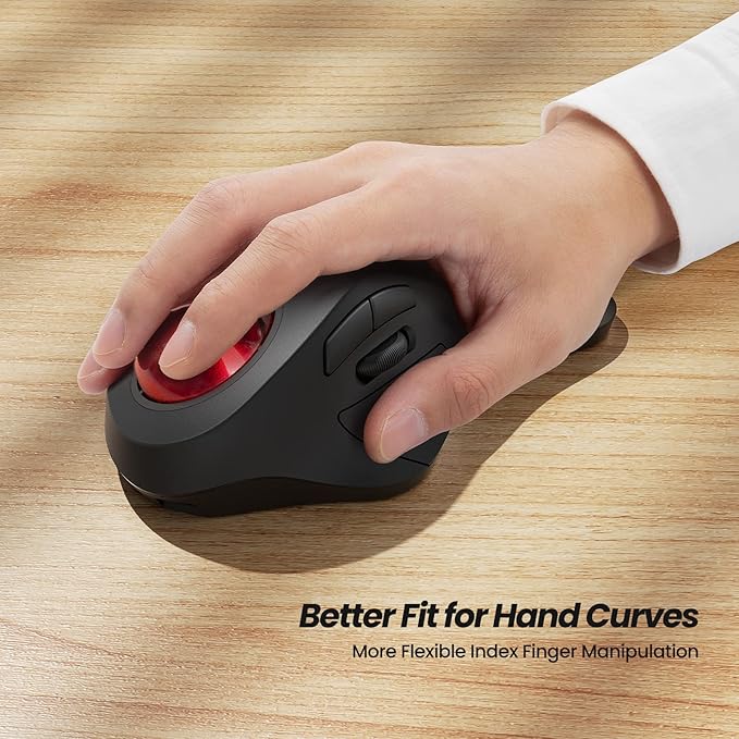 Nulea Wireless Ergonomic Trackball Mouse, Rechargeable, 44mm Index Finger - Image 2