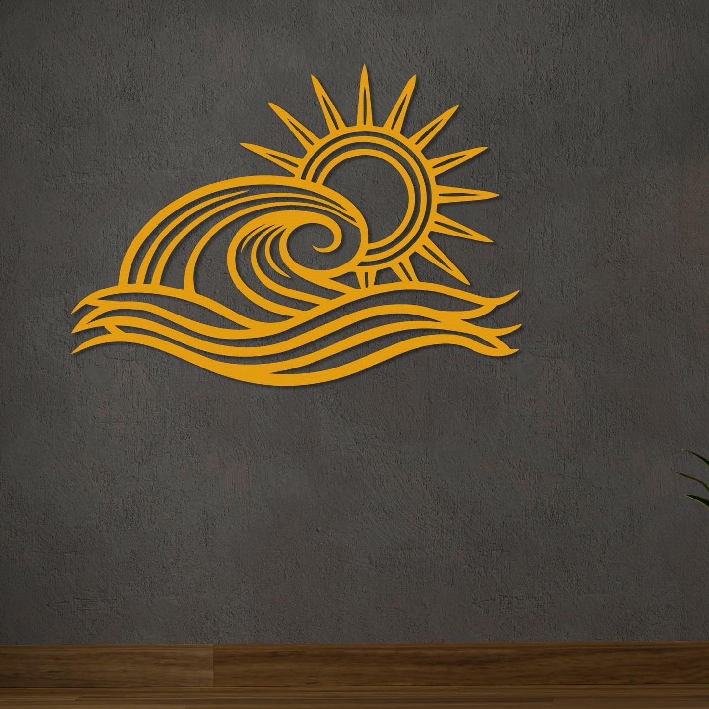 Wita Home Ocean Wave Metal Wall Art, Sun Beach Decor, Coastal Large Wall Sculpture for Home, Indoor/Outdoor Use, Nautical Wall Hanging, Eye-Catching Addition to Living Room (Red, 24 x 14 inches)