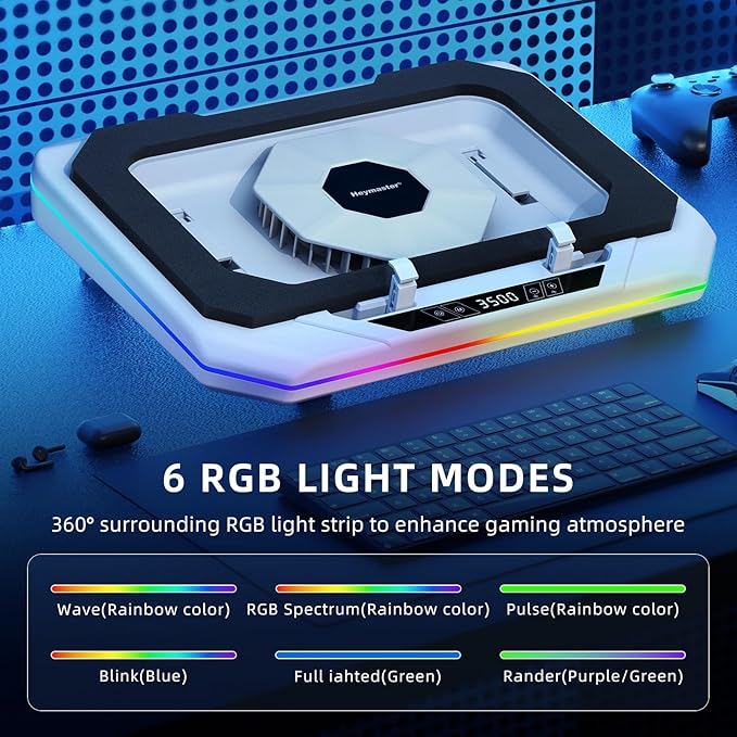 RGB Laptop Cooling Pad with LED Touch Screen, 3500 RPM Turbofan Notebook Cooler - Image 4