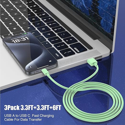 3-Pack Green USB A to USB C Cable，USB to USB C Car Carplay Cable - Image 4