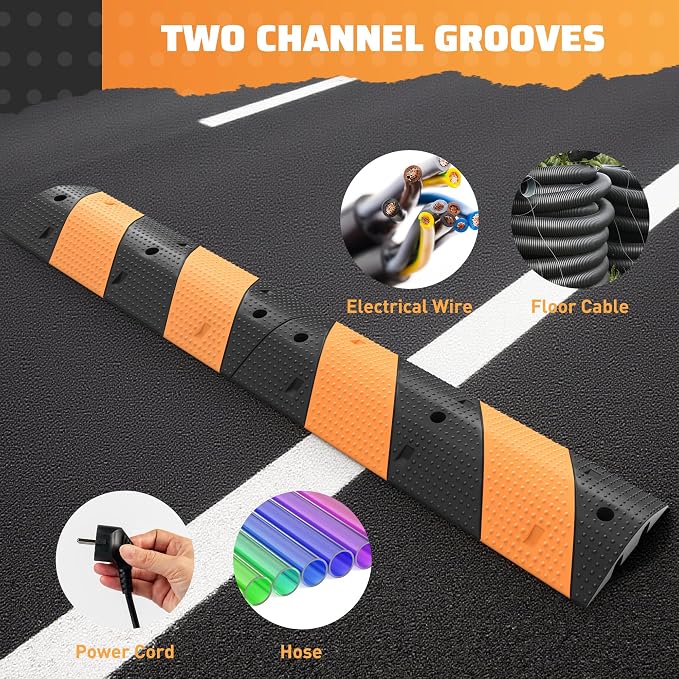 Rengue Rubber Speed Bumps 2-Pack 39.3'' Black Yellow Dual-Channel Driveway - Image 2