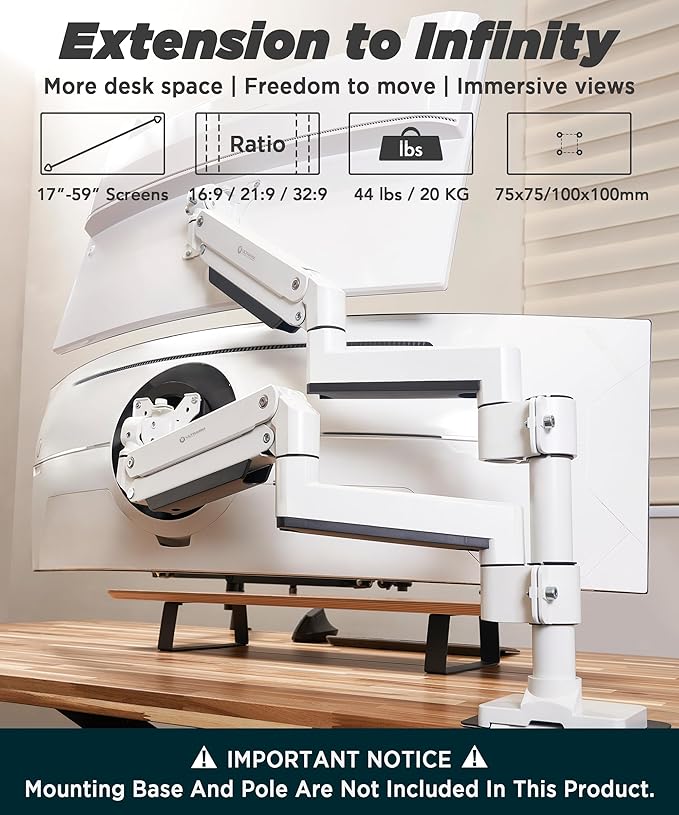 Heavy Duty Extension Arm Dual 49" Vertical Stacked Monitor Mount Height - Image 2