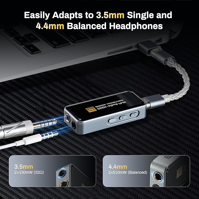 Portable Headphone Amplifier, USB C MINI DAC Amp Dongle 3.5mm & 4.4mm Balanced - Image 4