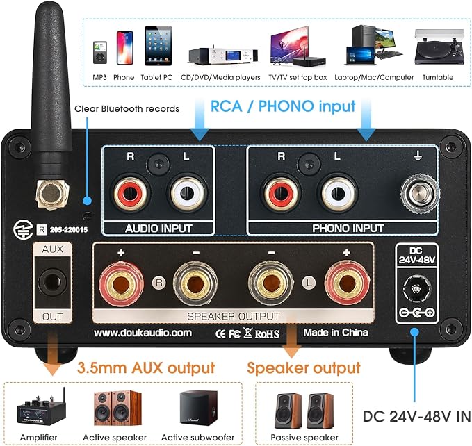 Douk Audio 2 Channel TPA3255 Bluetooth Amplifier 300W x2, Turntable Phono Amp - Image 8