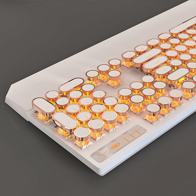 MageGee Typewriter Mechanical Gaming Keyboard, Retro Gold Punk Round Keycaps - Image 4