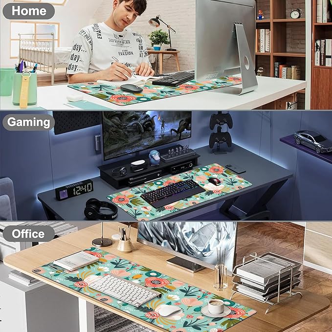 Colorful Flowers and Berries Desk Mat, Large Beautiful Floral Branches Gaming - Image 7