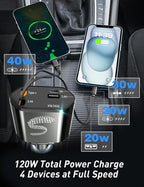 Retractable Car Charger USB C Fast Charging 120W, Car Accessories Cigarette - Image 4