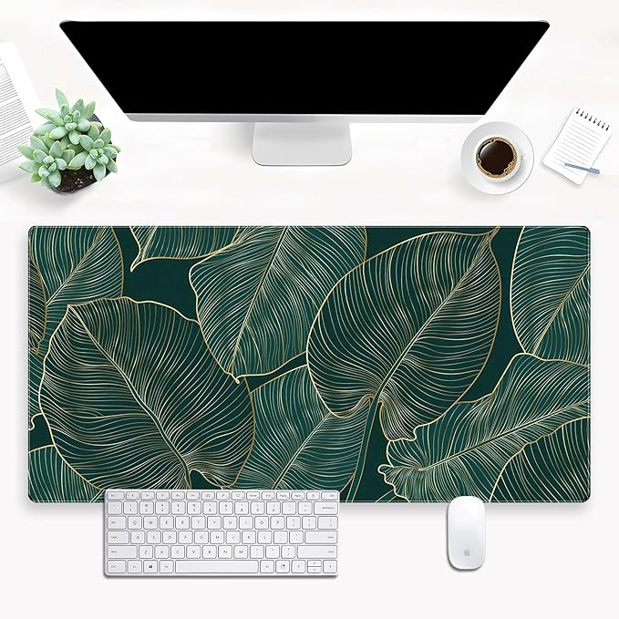 Green Desk Mat Monstera Palm Leaf Mouse Pad Large Gaming Mouse Pad XL Full Desk by Cindasun