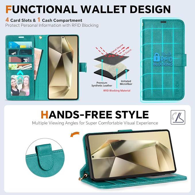 TUCCH Case Wallet for Galaxy S25 Ultra, Detachable RFID Blocking 4 Card Holder - Image 5