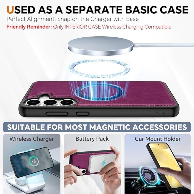 TUCCH Case for Galaxy S25, 2 in 1 Magnetic PU Leather Wallet Case Wrist Strap - Image 4